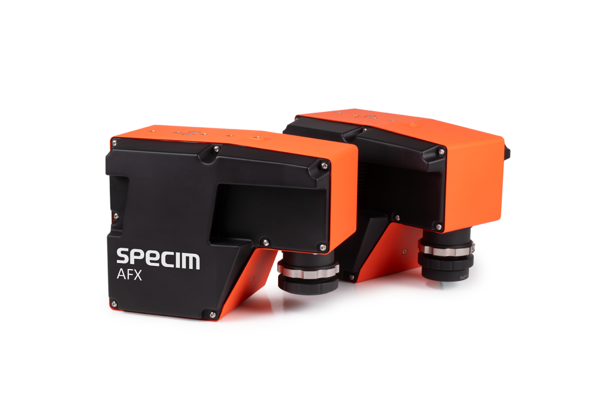 Two orange and black specim AFX cameras sitting on their side 