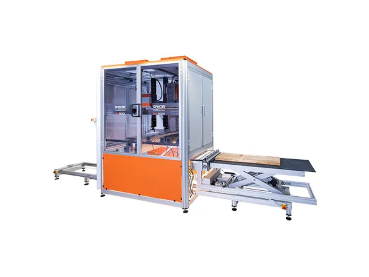 Specim SisuROCK workstation with cabinet containing hyperspectral cameras and automated core box platform