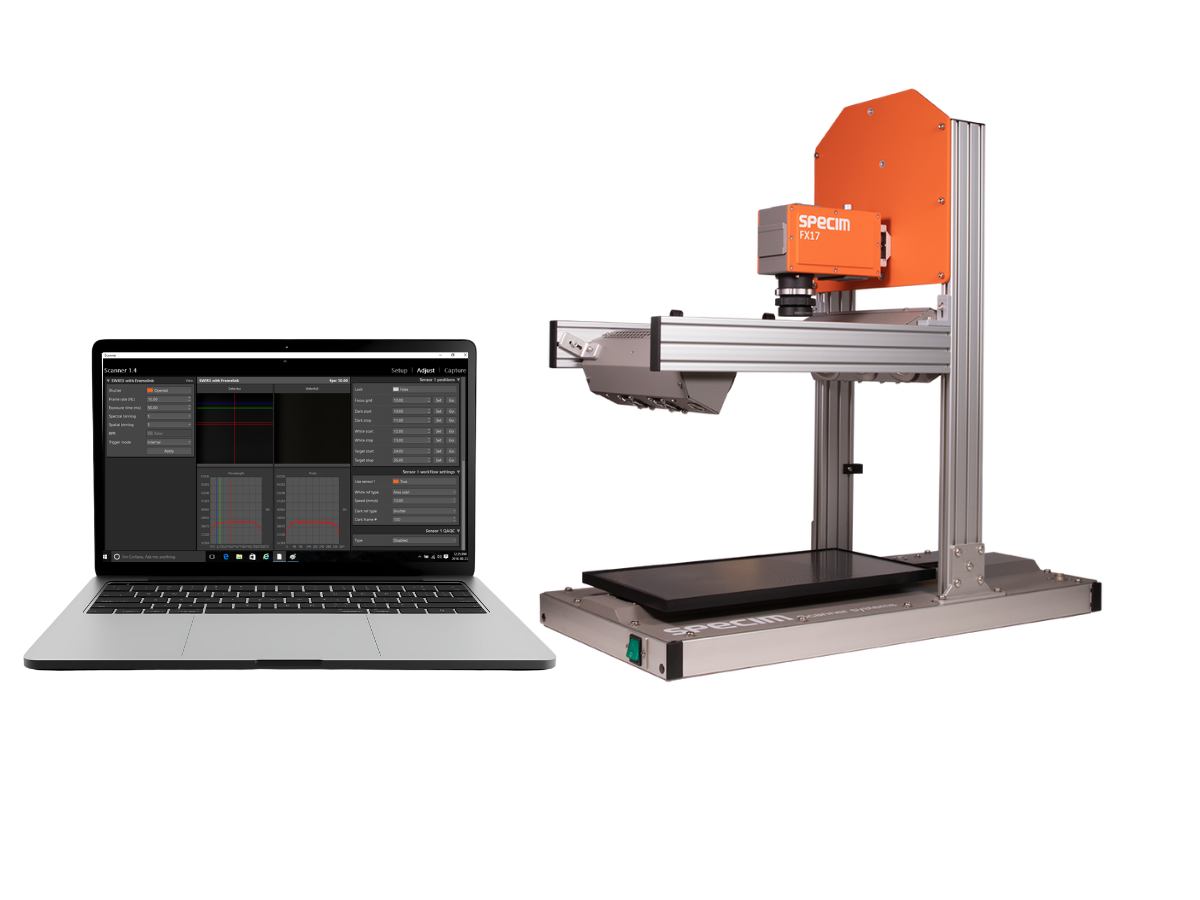 Specim FX17 on labscanner with laptop showing LUMO Scanner
