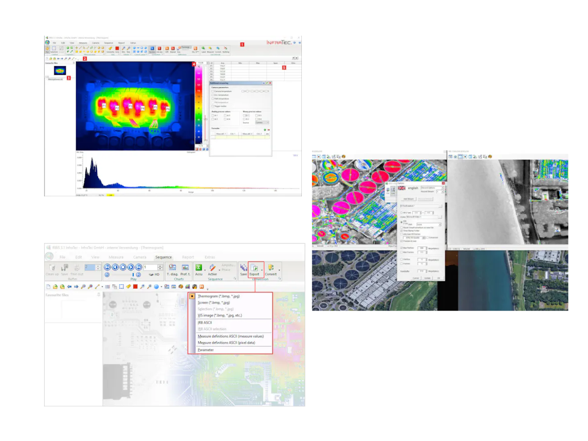 IRBIS 3 user interface images showing different features and functionalities of the software