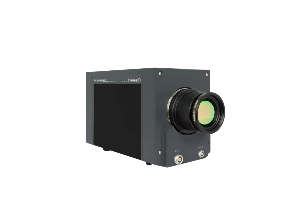 InfraTec ImageiR 7300 black camera side view with mounted objective lens