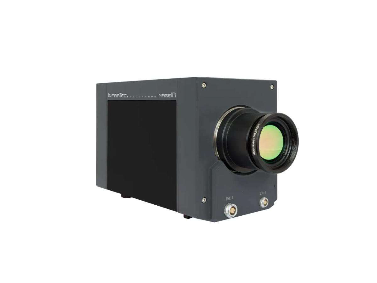 InfraTec ImageiR 7300 black camera side view with mounted objective lens