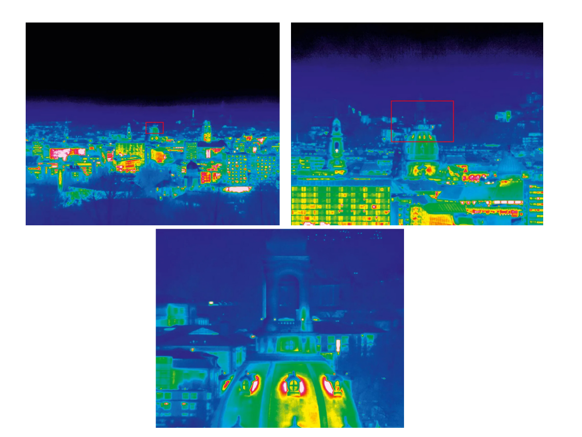 Three thermal images at various zooms 