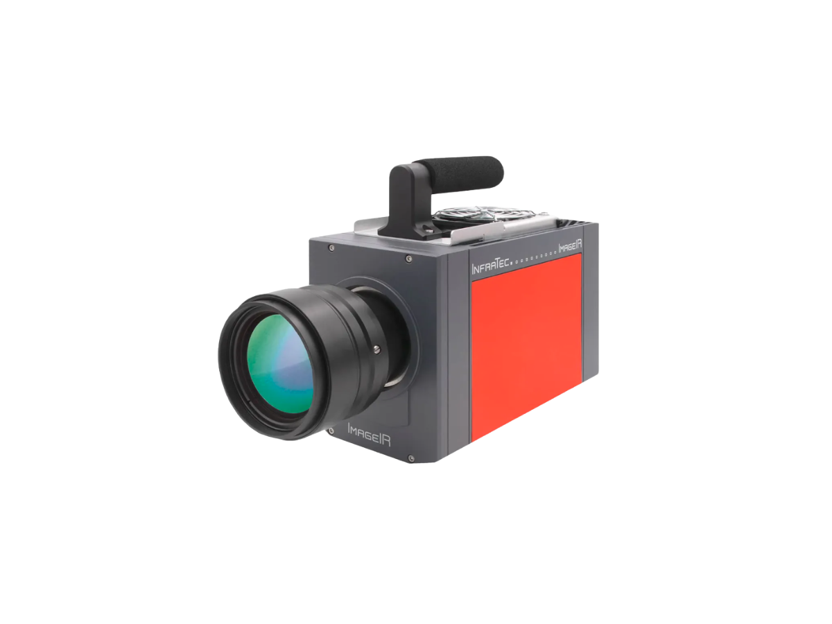 InfraTec ImageIR 8300 hs camera with objective lens, side view