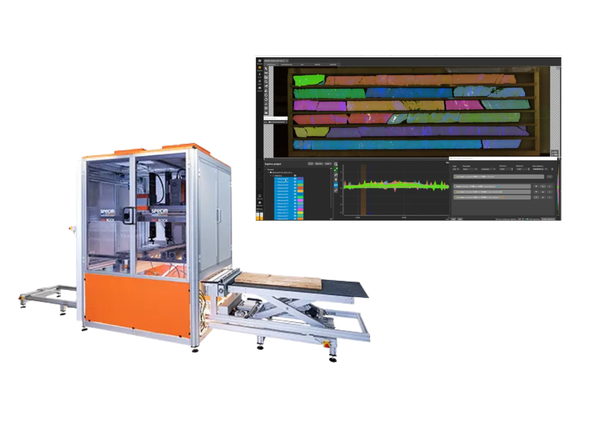 SisuROCK workstation beside image of drill core in Specim INSIGHT