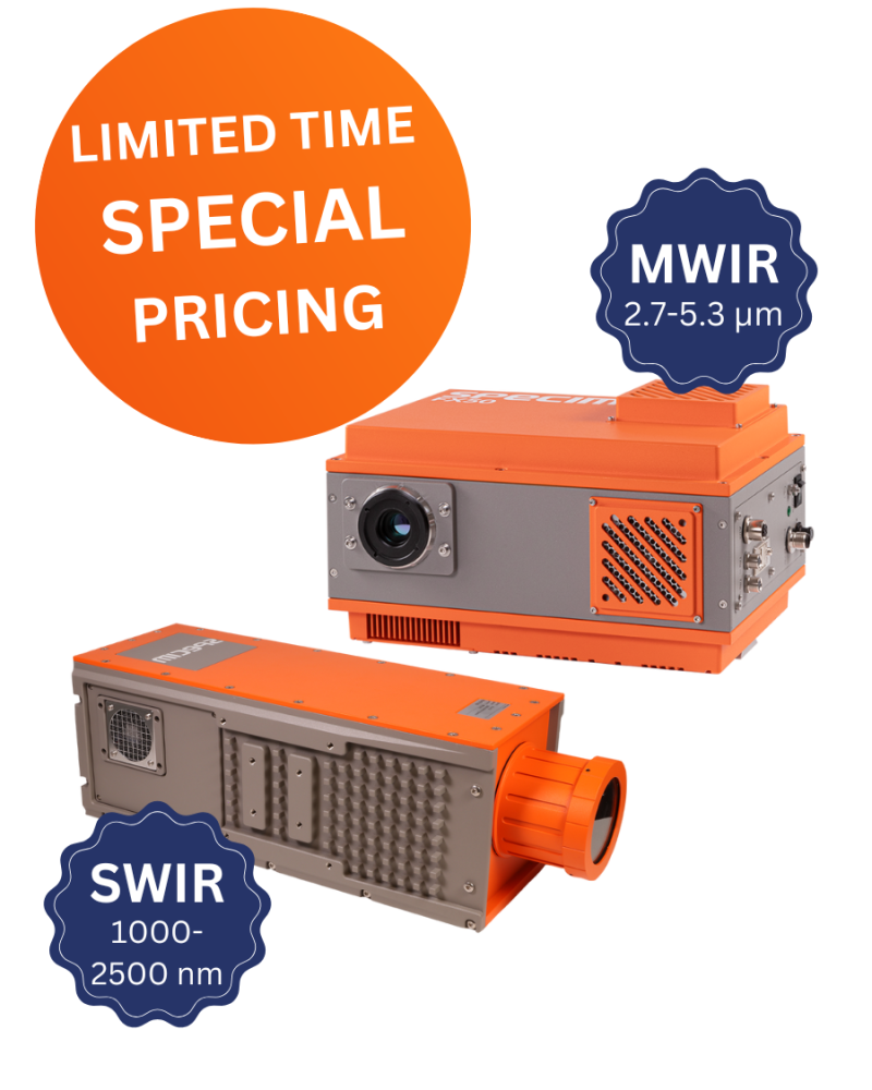 Limited time special pricing with image of SWIR and MWIR specim hyperspectral cameras