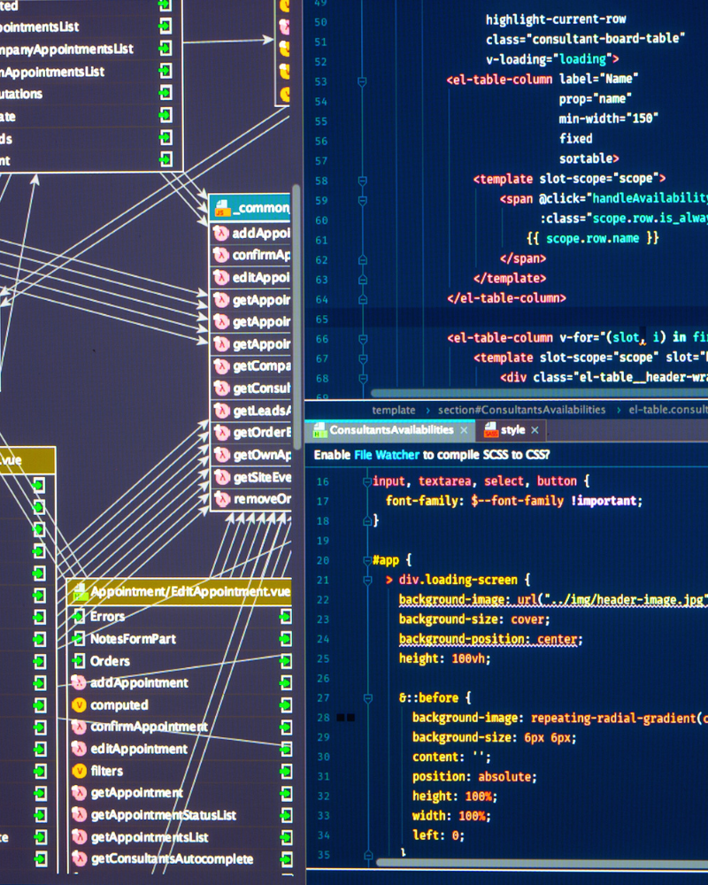 Dialogs showing coding on computer